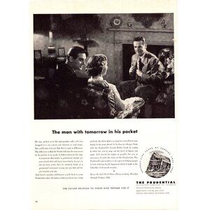 1950 The Prudential Insurance Company Vintage Print Ad Salesman Fireplace 50s